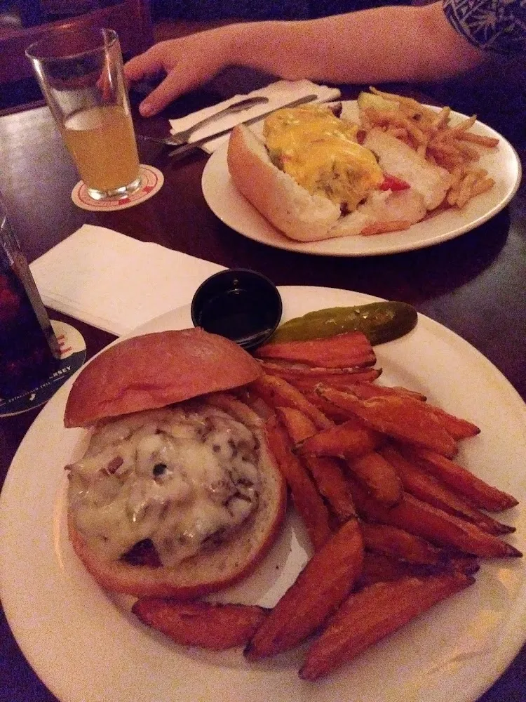 Mushroom Swiss Burger and Sweet Potato Fries